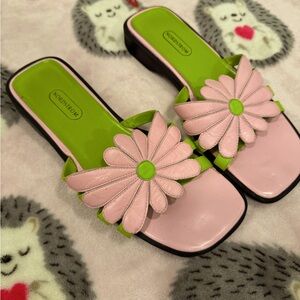 Y2K Pink and Lime Green Flower Sandals